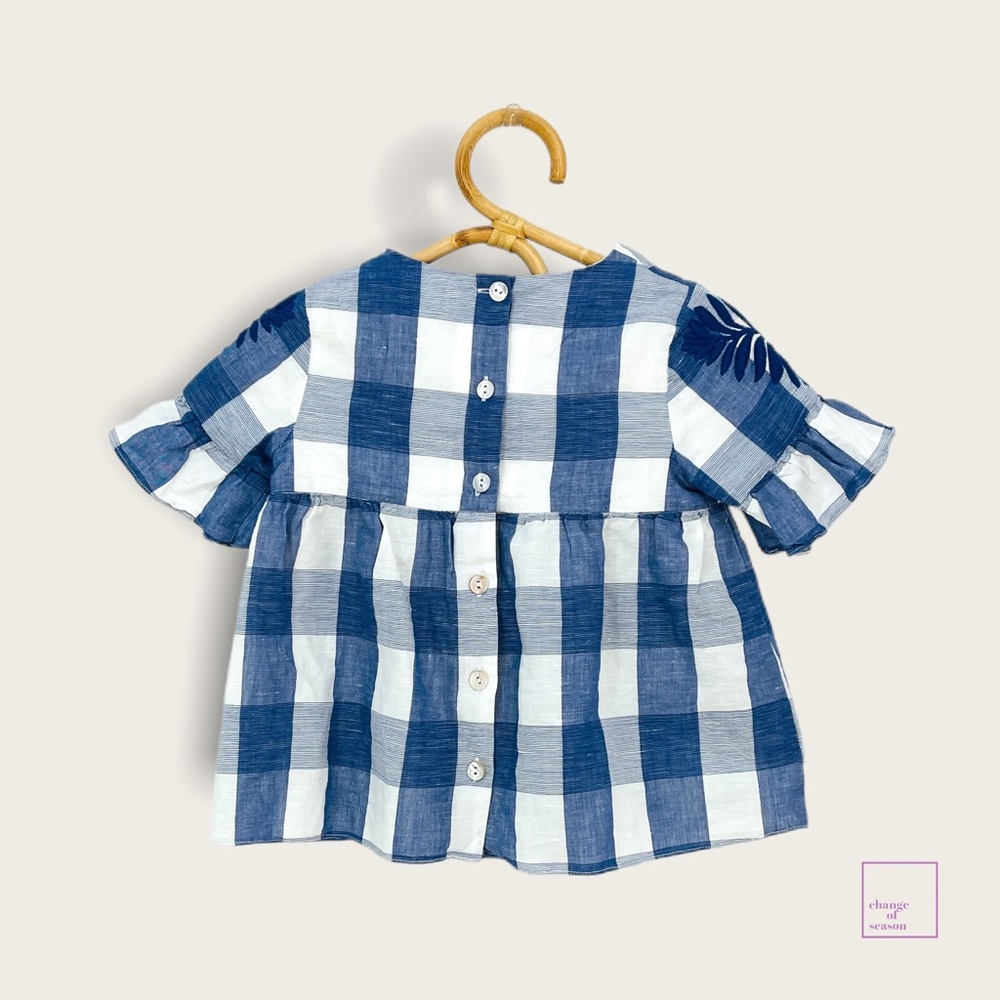 Tartine et Chocolat Blue and White Gingham Blouse Top Girls Size 3T - Picture 2 of 10